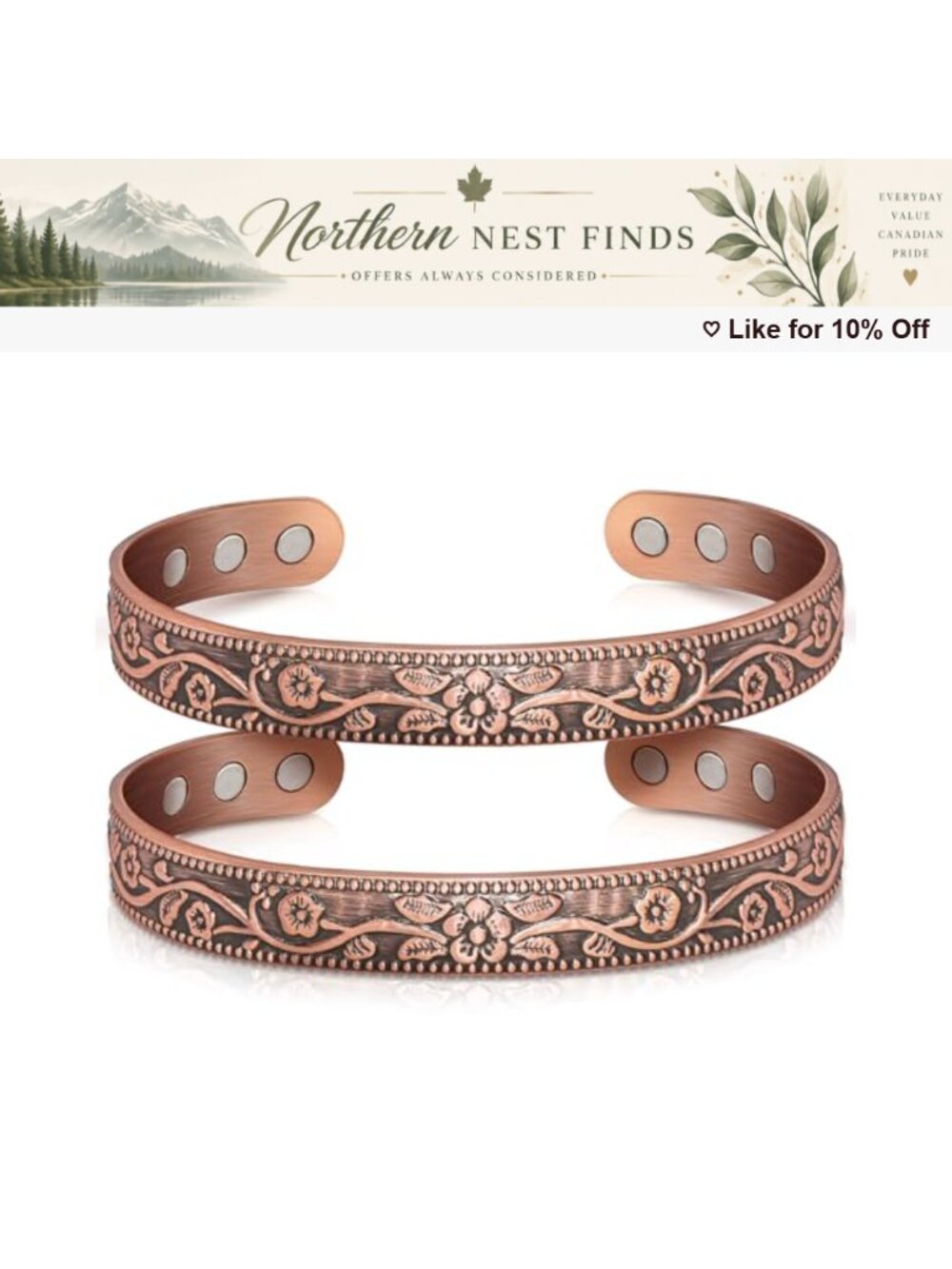 Pure Copper Magnetic Cuff Bracelet Plum Blossom Adjustable Bangle Gift